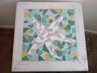 Alternative view of Vintage French White Painted Wooden Wood Shabby Chic Side Small Table Stand Display Green Tiled Top Home Made circa 1970's