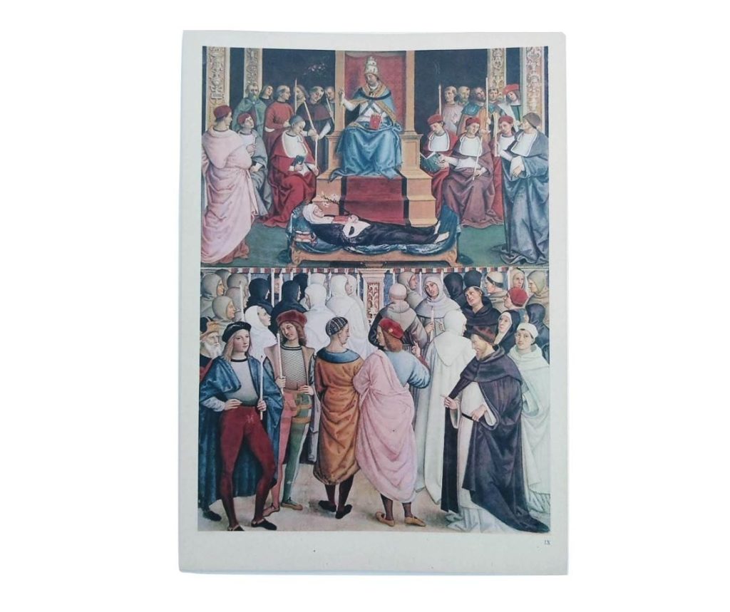 Vintage Italian Grand Master Pinturicchio Print Reproduction Canonisation De Sainte Catherine De Sienne Piccolomini c1955 2