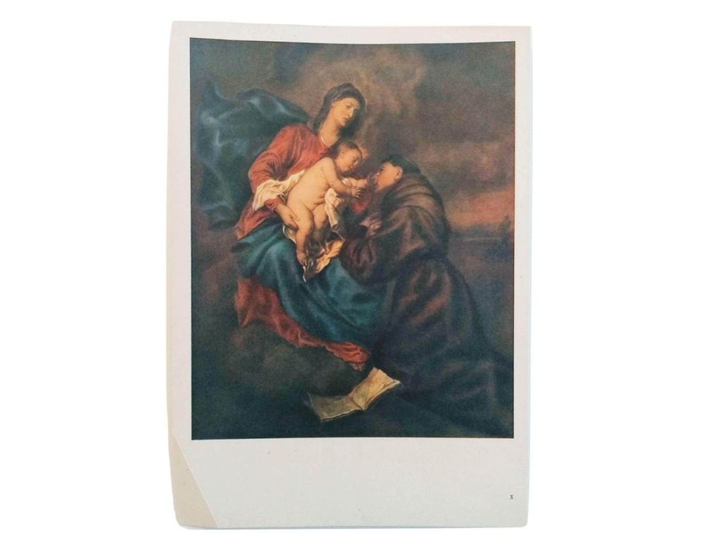 Vintage Italian Grand Master Van Dyck Print Reproduction Vierge Avec Saint Antoine Milan Pinacotheque c1951 3