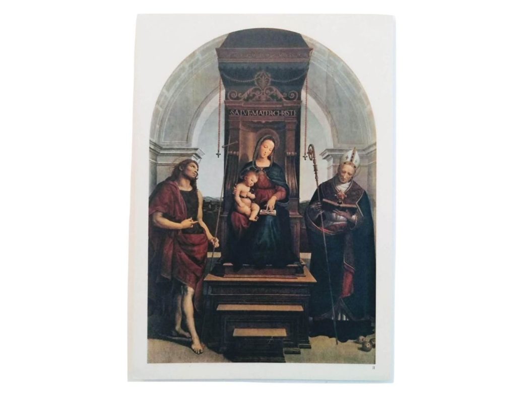 Vintage Italian Grand Master Raphael Print Reproduction Vierge Sur Le Trone Londres Galerie Nationale National Gallery c1951