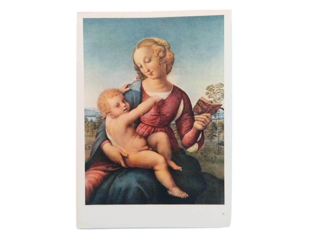 Vintage Italian Grand Master Raphael Print Reproduction Vierge A La Colonne Berlin Musee du Kaiser Frederic c1951