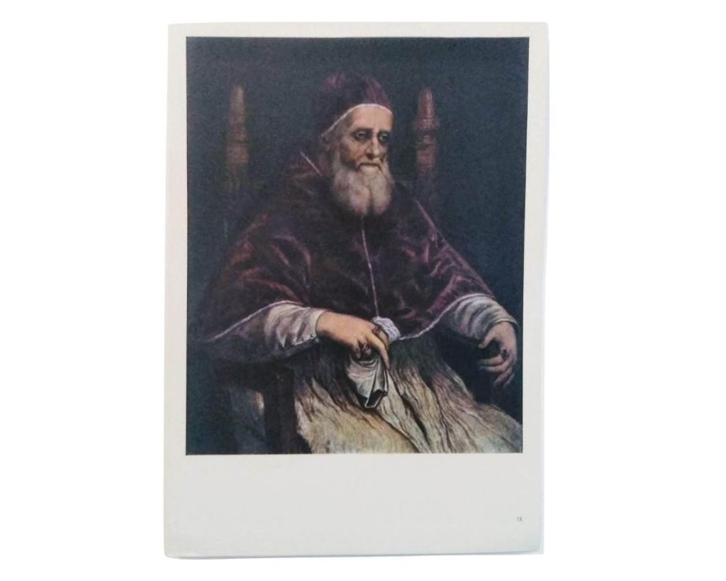 Vintage Italian Grand Master Raphael Print Reproduction Pape Jules II Florence Uffizi c1951 3