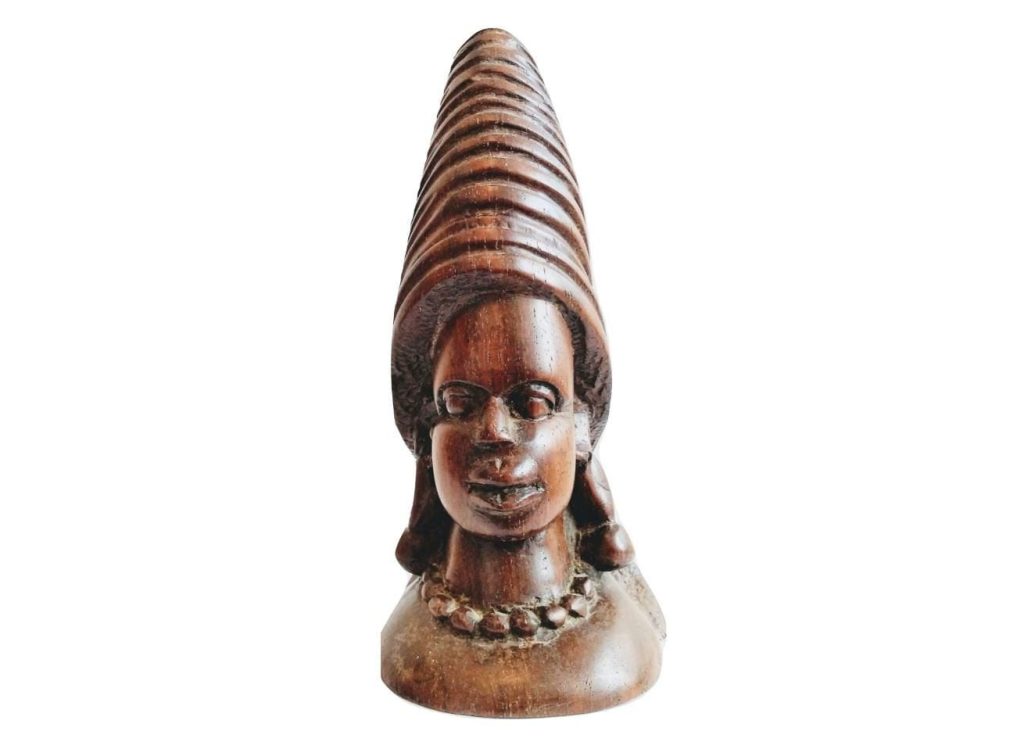 Vintage African Wood Wooden Woman Female Lady Hat Bust Idol Statue Primitive Art Carving Sculpture Ornament Display c1970’s 3