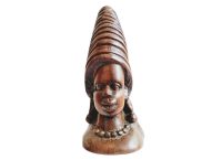 Vintage African Wood Wooden Woman Female Lady Hat Bust Idol Statue Primitive Art Carving Sculpture Ornament Display c1970's
