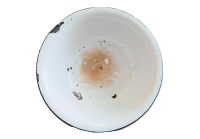 Vintage French Large Blue And White Worn Enamel Large Metal Mixing Serving Bowl Dish Pot Kitchen Sink Display circa 1950's