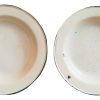 Vintage French Yellow Green Worn Enamel Small Metal Pair Of Plate Plates Serving Bowl Dish Pot Kitchen Display circa 1950's
