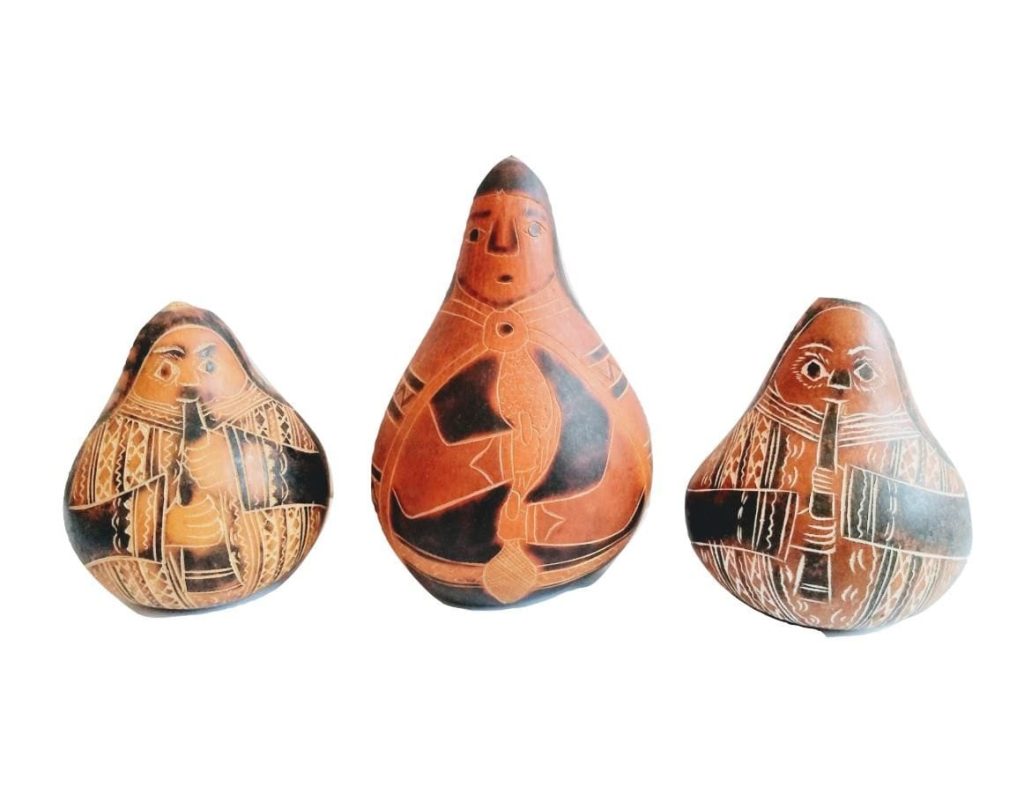 Vintage Equador Dried Gourd Fruit Vegetable Percussion Musical Instrument Maracas Shakers Ornament circa 1970-1980’s