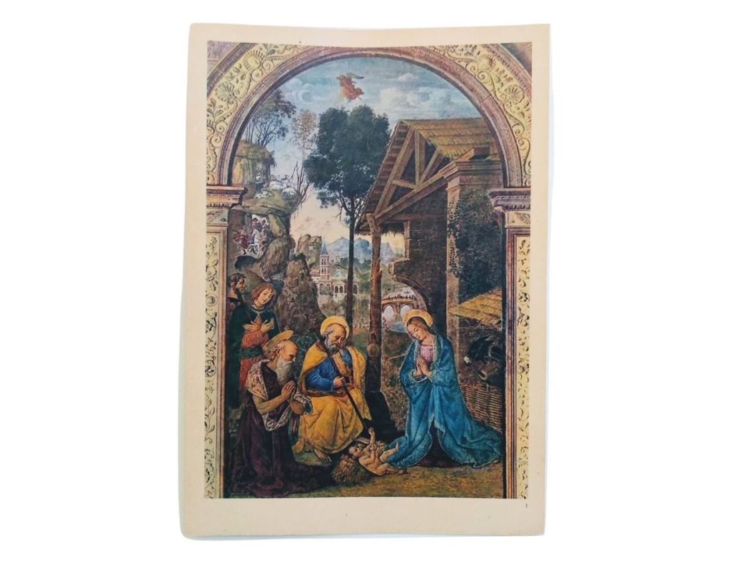 Vintage Italian Grand Master Pinturicchio Print Reproduction Religious La Creche Rome Eglise Santa Maria Del Popolo c1955 3