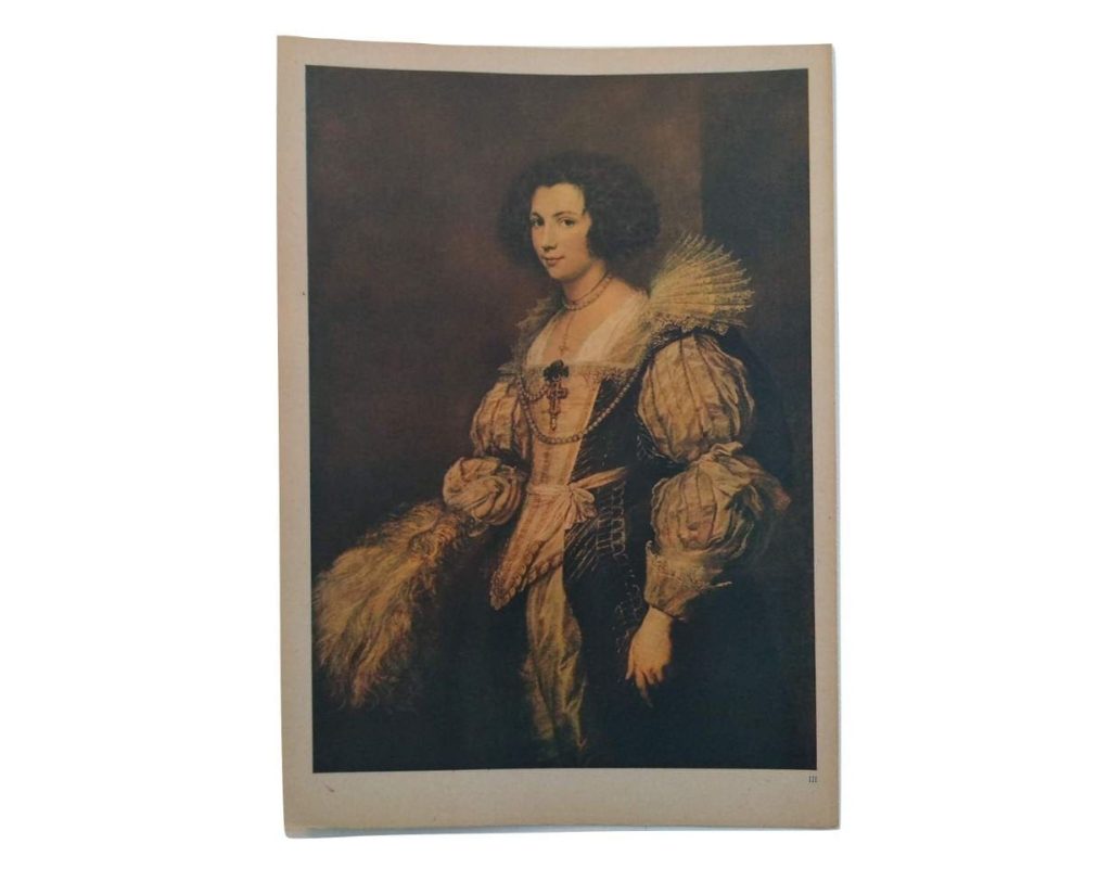 Vintage Italian Grand Master Van Dyck Print Reproduction Portrait De Marie Louise Tassis Vienna Galerie Liechtenstein c1951