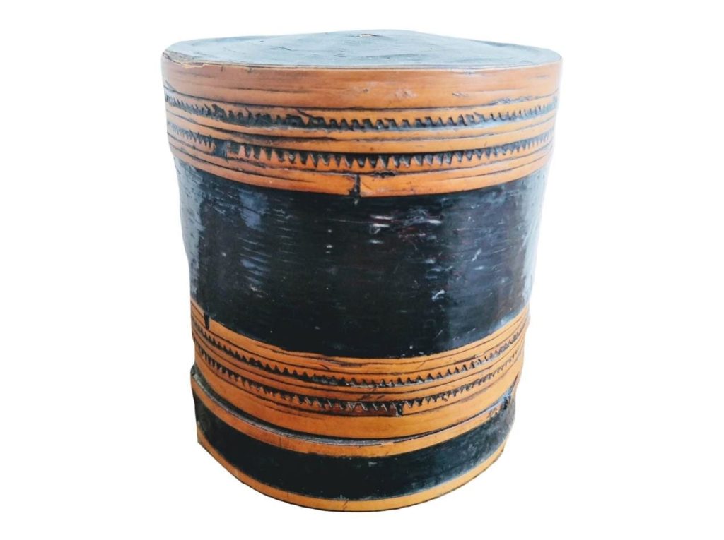 Vintage South East Asia Burmese Ratten Woven Layered Lacquer Circular Round Storage Box With Compartment circa 1950-60’s