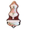 Vintage French Large Wooden Plaque Ceramic Flowers Small Sink Lavabo Hand Basin Font Water Holder wall hanging panel c1970's