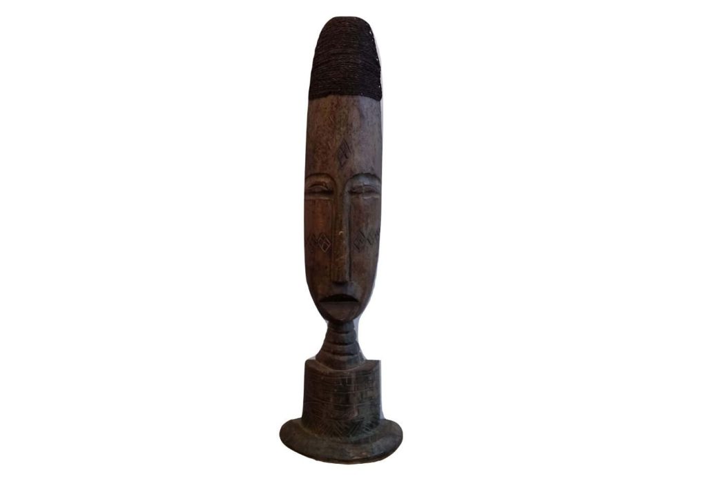 Vintage African Wood Wooden Tall Bust Head Decorative Ornament Figurine Decorative Africa Art Sculpture Carving c1980-90’s