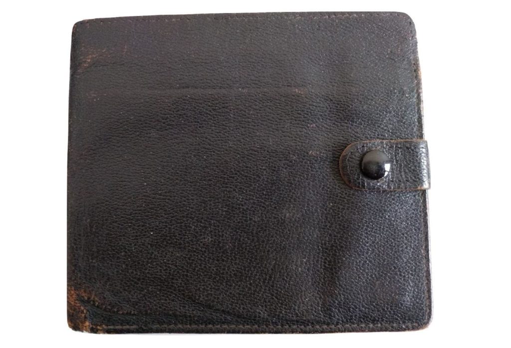 Vintage English Black Real Morocco Made In England Leather Wallet Money Clip Licence Stamps Season Cards circa 1960-70’s