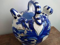 Alternative view of Vintage Portugese Spanish Ceramic Blue And White Oil Wine Flask Decanter Ornament Fox Wolf Dog Decor Design c1950-60's