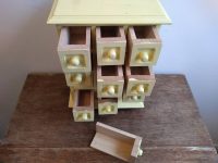 Alternative view of Vintage Indian Painted Yellow Wooden Storage Cabinet Small Chest Of Drawers Wooden Herb Store Desk Tidy Store circa 1990's