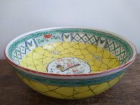 Alternative view of Vintage French Chinese Influence Ceramic Yellow Aqua Green Serving Fruit Large Bowl Dish Plate Table c1920-1940's