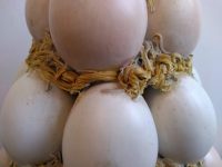 Alternative view of Vintage Italian Ceramic Egg Pile Tower Straw Ornament Figurine Kitchen Display Piece Prop c1970-80's