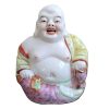 Vintage Chinese Jing De Zhen Famille Rose Laughing Buddha With Sack And Beads Pink White Porcelain Ornament Asian c1950-60's