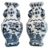 Antique Japanese Blue White Large Handled Vases Pair Lady In Garden With Children Pot Jar Vase Storage circa 1890-1910's