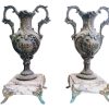Antique French Bronze Metal Marble Stone Plinth Display Stand Handled Trophy Vase Ornate Display Pot Jar Mantlepiece c1910's