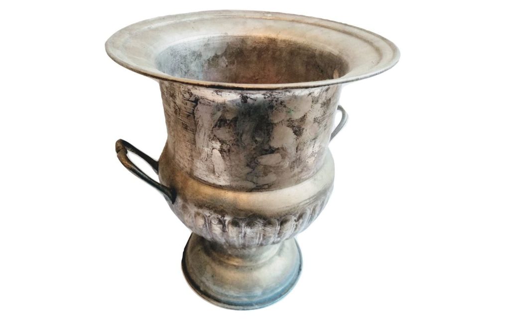 Vintage French Silver Metal Champagne Wine Ice Bucket Cooler Display Stand Handled Trophy Vase Ornate Display Pot c1950-60’s