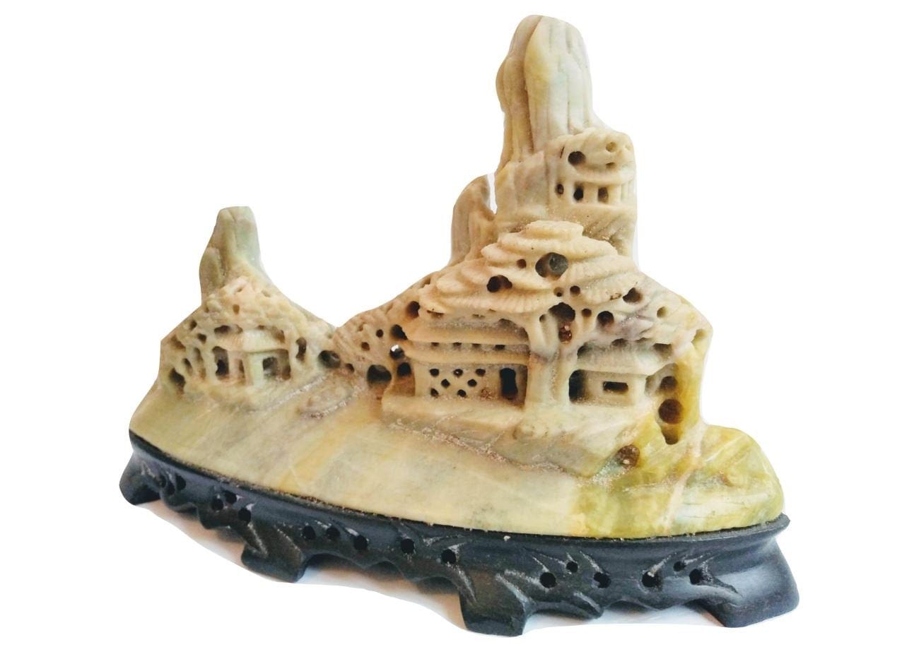 Vintage Chinese Green Soapstone Building Trees Mountain Decorative Ornament Asian Display Feature Design Decor c1970-80’s Vintage Chinese Green Soapstone Building Trees Mountain Decorative Ornament Asian Display Feature Design Decor c1970-80's