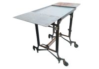 Vintage French Metal Heavy Portable Typewriter Industrial Portable Wheels Extending Side Table Stand Display Prop c1950-60's