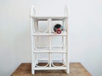 Vintage Chinese Bamboo Wooden Painted Bottle Holder White Wood Small Shelf Shelving Wall Stand Display Plinth c1960-1970's
