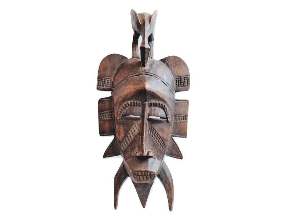 Vintage African Bird Adorned Statue Figurine Mask Primitive Carving Sculpture Wooden Primitive Tribal Art c1960-70’s