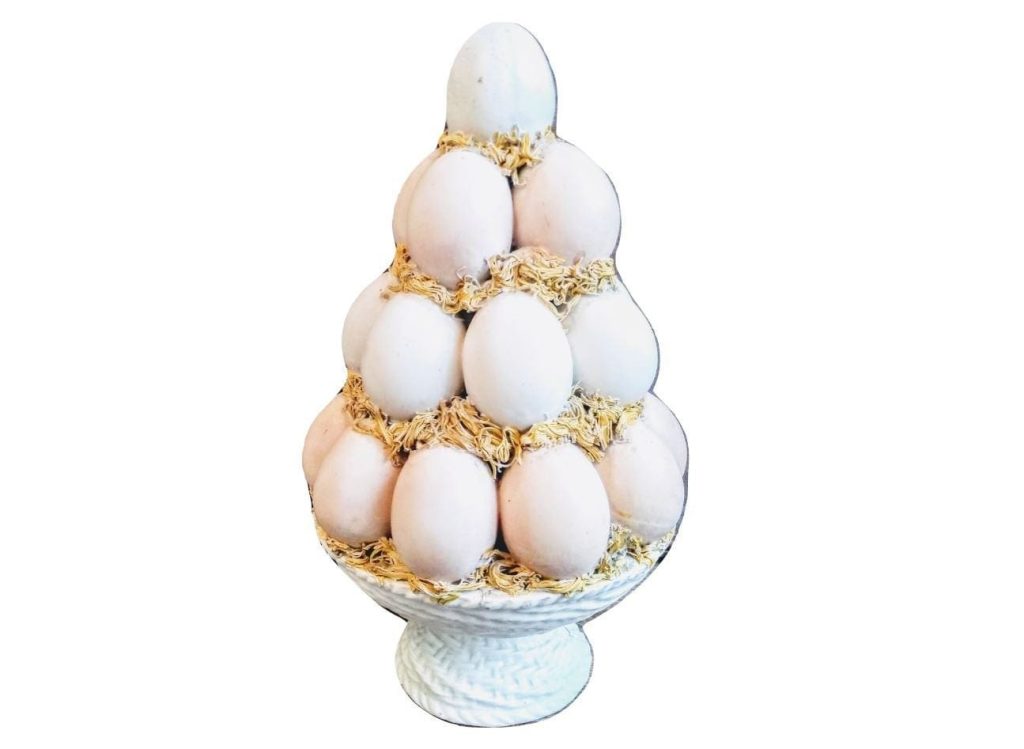 Vintage Italian Ceramic Egg Pile Tower Straw Ornament Figurine Kitchen Display Piece Prop c1970-80’s