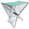 Vintage French Green Silver Metal Canvas Camping Folding Stool Chair Stand Display Rest Plinth Seating Prop c1970-1980's