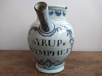 Alternative view of Antique French Faience Syrup Nymphee Blue White Pharmacy Medical Apothecary Ceramic Pot Vase Container Storage Prop c1750's