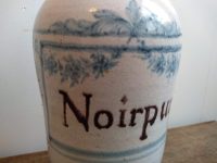 Alternative view of Antique French Noirpum Blue White Faience Pottery Pharmacy Medical Apothecary Pot Vase Container Storage Prop c1750's