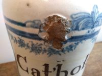 Alternative view of Antique French Catholicum Blue White Faience Pottery Pharmacy Medical Apothecary Pot Vase Container Storage Prop c1850's