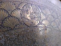 Alternative view of Vintage English Made Kinko Japanese Styled Large Circular Brass Wood Finely Detailed Table Top Tray Platter circa 1920-30's