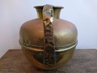 Alternative view of Antique French Large Brass Pot Repaired Container Vase Flask Storage Planter Tarnish Patina Decorative Display circa 1910's