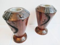 Alternative view of Vintage French Wood Silver Coloured Metal Candlestick Candle Stick Large Candles Light Small Pot Vases Display c1950-60's