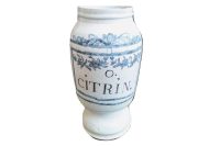 Antique French O. Citrin Blue White Faience Pottery Pharmacy Medical Apothecary Pot Vase Container Storage Prop c1850's