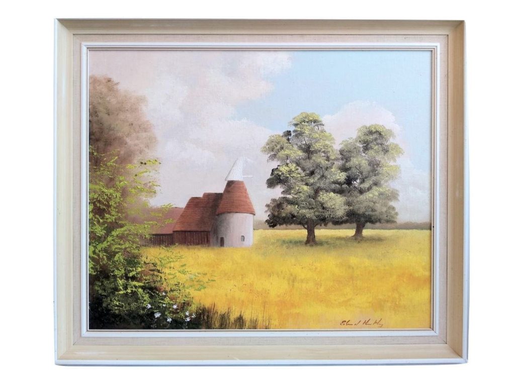 Vintage English Hawkenbury Kent Oast House Hop Drying Acrylic Painting On Hardboard Wood Edward Hartley Picture c1980’s