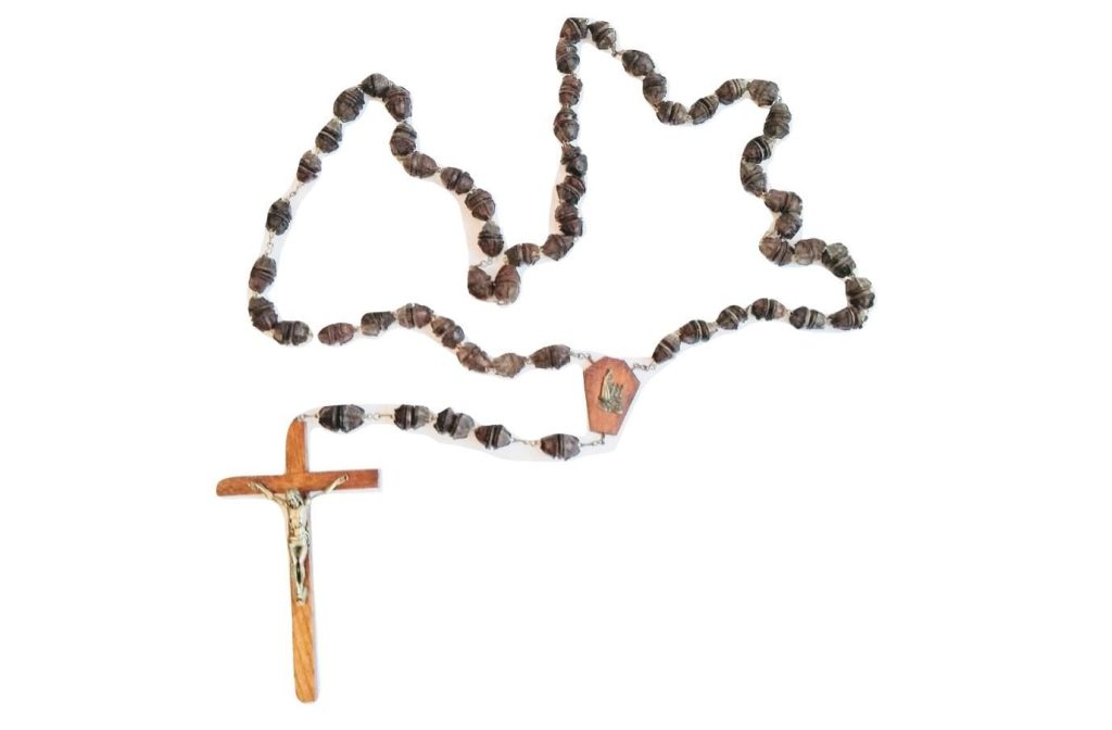 Antique French Large Long Wooden Crucifix Necklace Priest Catholic Church Chapel Cross Religious Symbol circa 1960-70’s