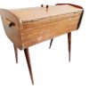 Vintage English Wooden Brown Natural Wood Sewing Craft Storage Box Folding Extending Compartments circa 1960-70's