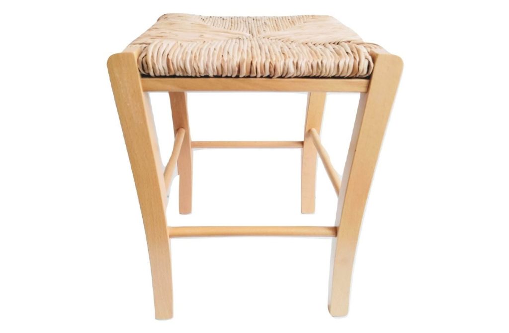 Vintage French Wooden Brown Natural Wood Woven String Stool Chair Stand Display Rest Plinth Seating Prop circa late 1990's