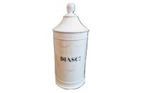 Antique French DIASC White Porcelain Ceramic Pharmacy Medical Apothecary Pot Vase Container Storage Prop c1850’s Antique French DIASC White Porcelain Ceramic Pharmacy Medical Apothecary Pot Vase Container Storage Prop c1850's