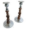 Vintage English Barley Twist Wood Silver Coloured Metal Candlestick Candle Stick Candelabra Candles Light Candle c1960-70's