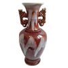 Vintage Chinese Brown White Foo Dog Handled Ceramic Glazed Jar Trophy Style Vase Storage Display Mantlepiece circa 1960-70's