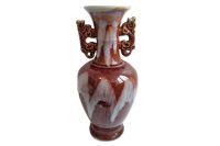 Vintage Chinese Brown White Foo Dog Handled Ceramic Glazed Jar Trophy Style Vase Storage Display Mantlepiece circa 1960-70’s Vintage Chinese Brown White Foo Dog Handled Ceramic Glazed Jar Trophy Style Vase Storage Display Mantlepiece circa 1960-70's