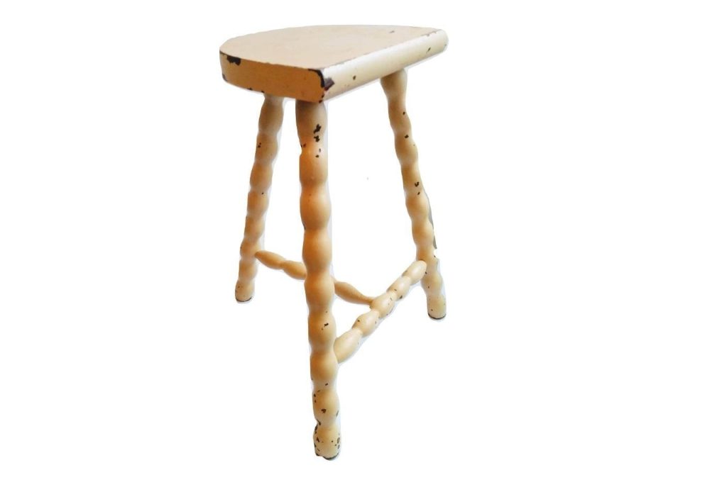 Vintage French Wooden Brown Natural Wood Medium Milking Stool Chair Stand Display Rest Plinth Seating Prop circa 1950-1960's