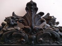 Alternative view of Antique French Fleur De Lis Ornately Decorated Wooden Black Mirror Wood Glass Decorative Damaged circa 1850-1880's