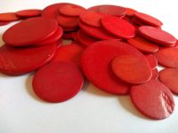 Alternative view of Antique Chinese Carved Red Dyed Bone Collection 65+ Circular Gaming Chips Counters Tokens Token Gambling Chip c1900's