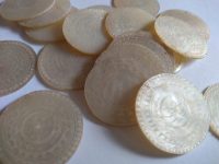 Alternative view of Antique Chinese INDIVIDUAL Small Mother Of Pearl Lotus Flower Round Circular Gaming Chip Counter Token Hand Engraved c1850's